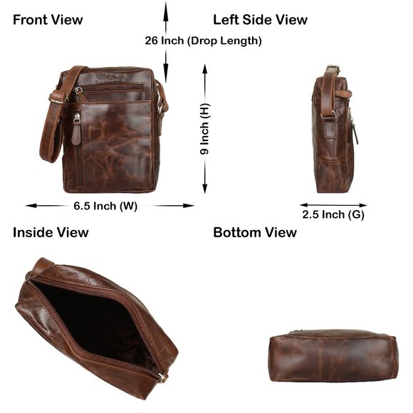 Leather Crossbody Sling Bag in Brown Crunch–Unisex Messenger Shoulder Bag - Picture 4 of 11